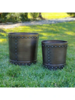 Riveted Planters, Set Of 2 -Garden Care Store 8610081 01v