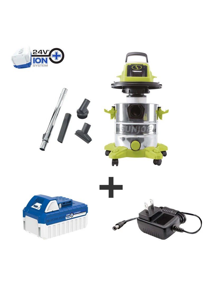 Sun Joe 24V-WDV6000 24-Volt ION+ Cordless Portable Stainless Steel Wet/Dry Vacuum Kit | 5.3 Gal | W/ 4.0-Ah Battery And Charger 3 Sun Joe 24V-WDV6000 24-Volt ION+ Cordless Portable Stainless Steel Wet/Dry Vacuum Kit | 5.3 Gal | W/ 4.0-Ah Battery And Charger