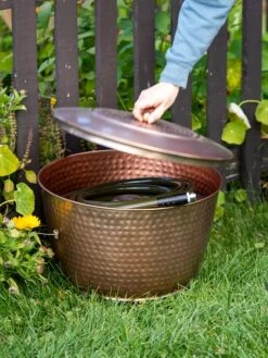 Hammered Copper Hose Pot With Lid -Garden Care Store 8613311 0010